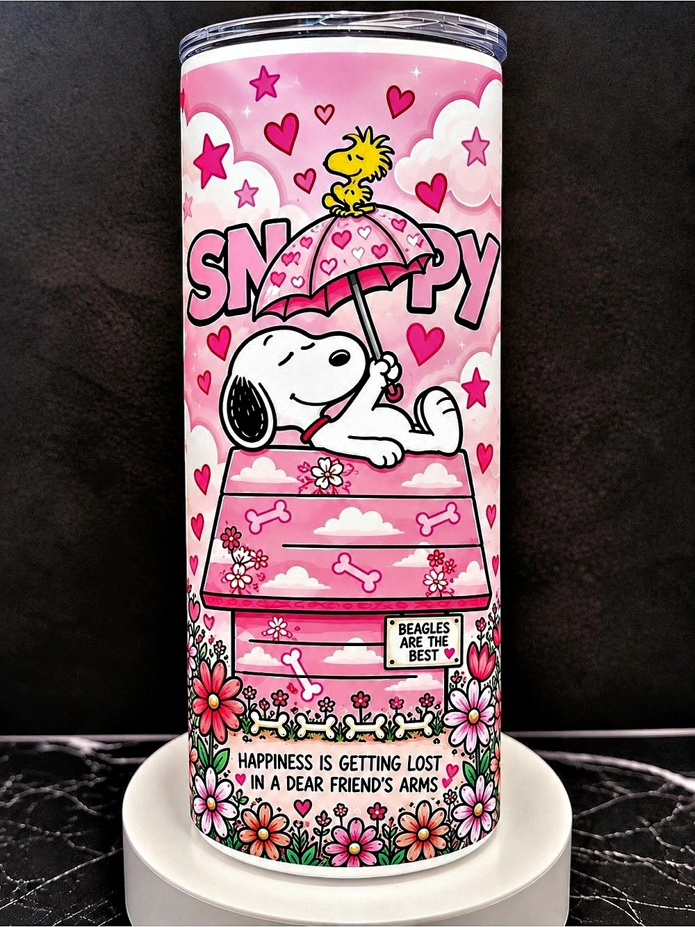 Peanuts Snoopy tumbler Pink & White Floral Tumbler NWT
